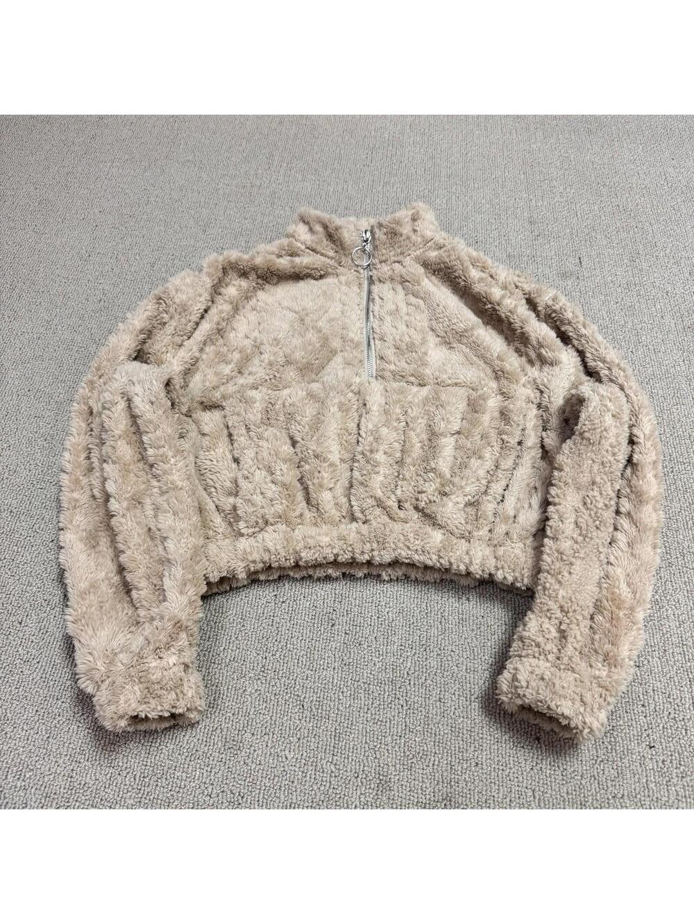 Angel Kiss Jacket Brown Fleece Cropped 1/2 Zip Women’s Size Small